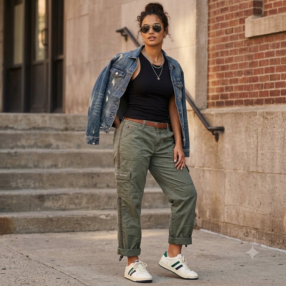 Tommy Hilfiger Chelsea Cargo Pants Women 16 Olive Green Utility Straight Leg